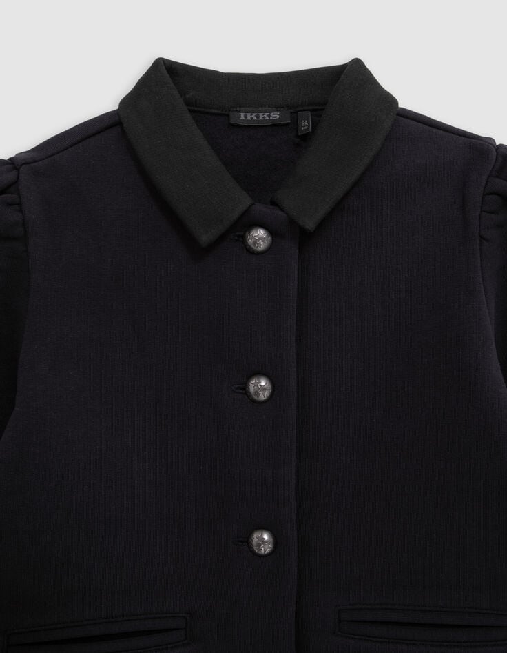 Chaqueta con botones de forro polar azul marino para niña-2