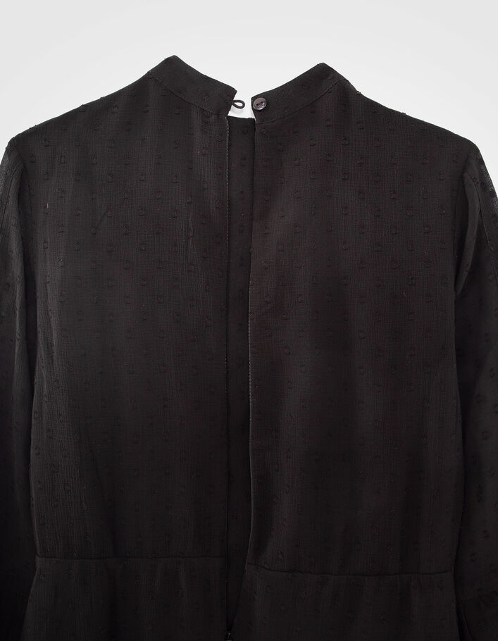 Schwarzes Mädchenkleid mit Plumetisjacquard an der Passe-7