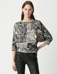 Blouse noire imprim&eacute; patchwork foulard Femme-4