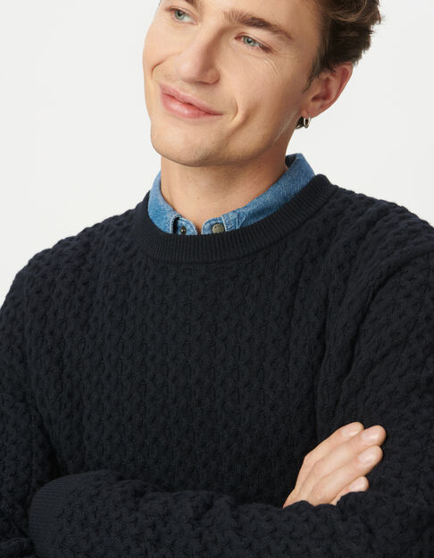 Pull hiver marine tricot relief fantaisie Homme - IKKS