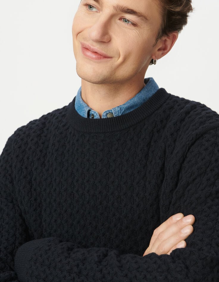 Men’s navy decorative textured knit winter sweater-4 Men’s navy decorative textured knit winter sweater-4