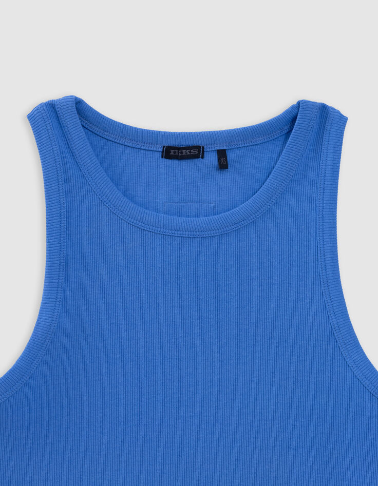 Débardeur bleu forme cropped côtelé fille-3