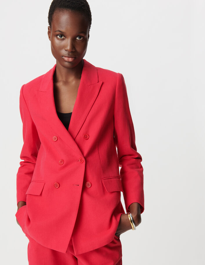 Veste de costume rouge lin et coton croisée Femme