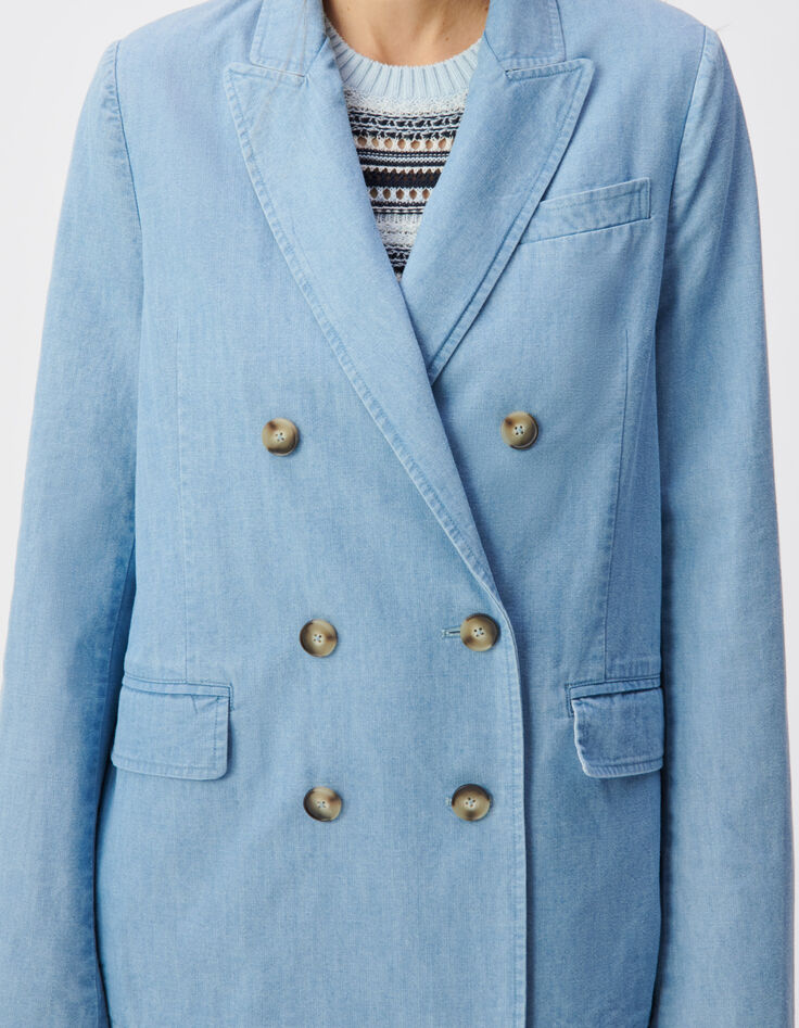 Blauw chambray colbert met dubbele borst Dames-6