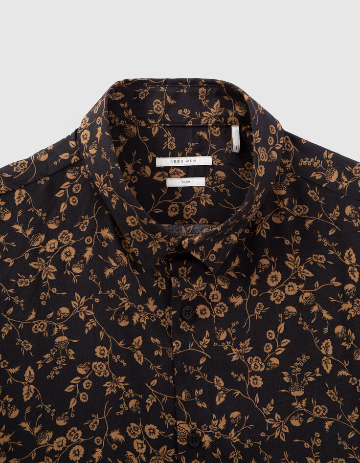 Zwart LENZING&trade; ECOVERO&trade; SLIM overhemd bloemenmotief cappuccino Heren-10