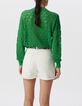 Pull vert tricot ajour&eacute; fa&ccedil;on crochet-3