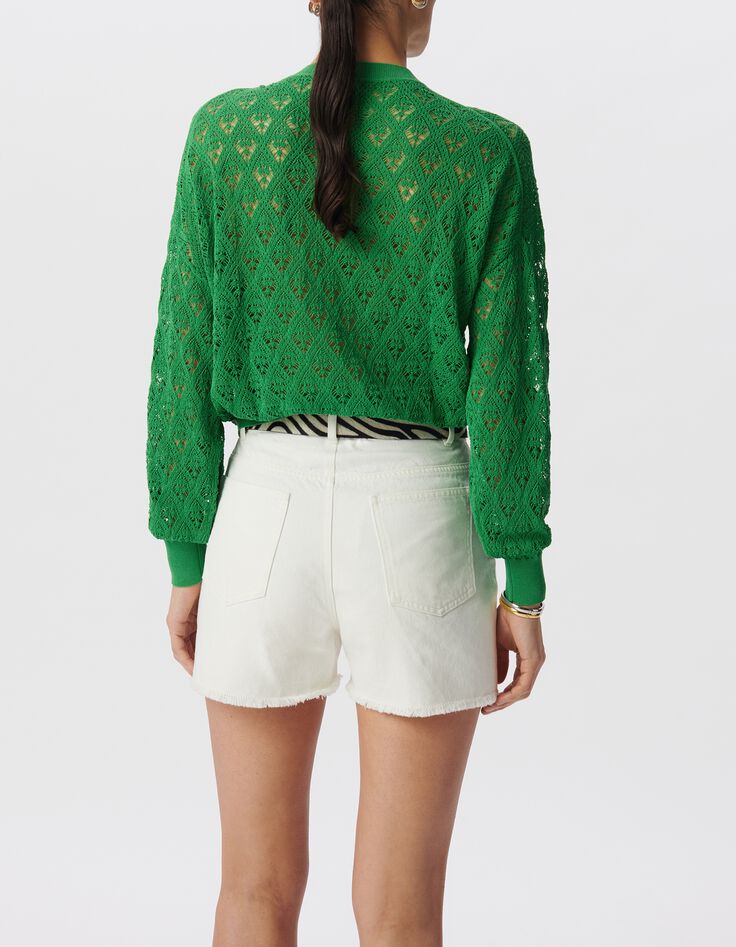 Pull vert tricot ajour&eacute; fa&ccedil;on crochet-3