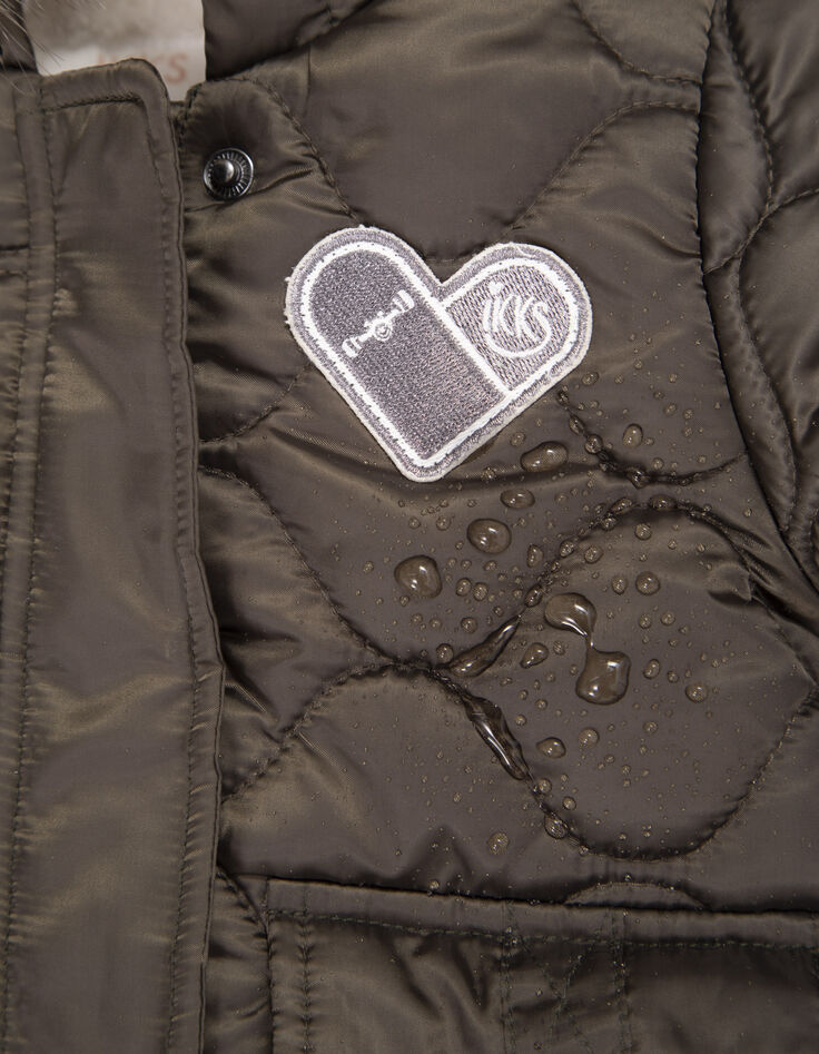 Kaki gevoerde en doorstikte parka met kap babymeisjes-6
