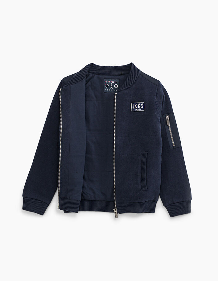 Boys' navy quilted knit cardigan  - IKKS