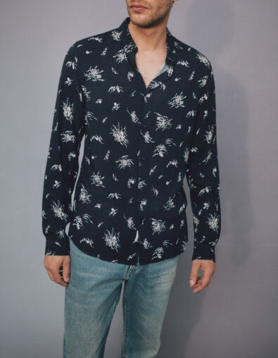 Chemise SLIM noire motif fleurs Homme - IKKS
