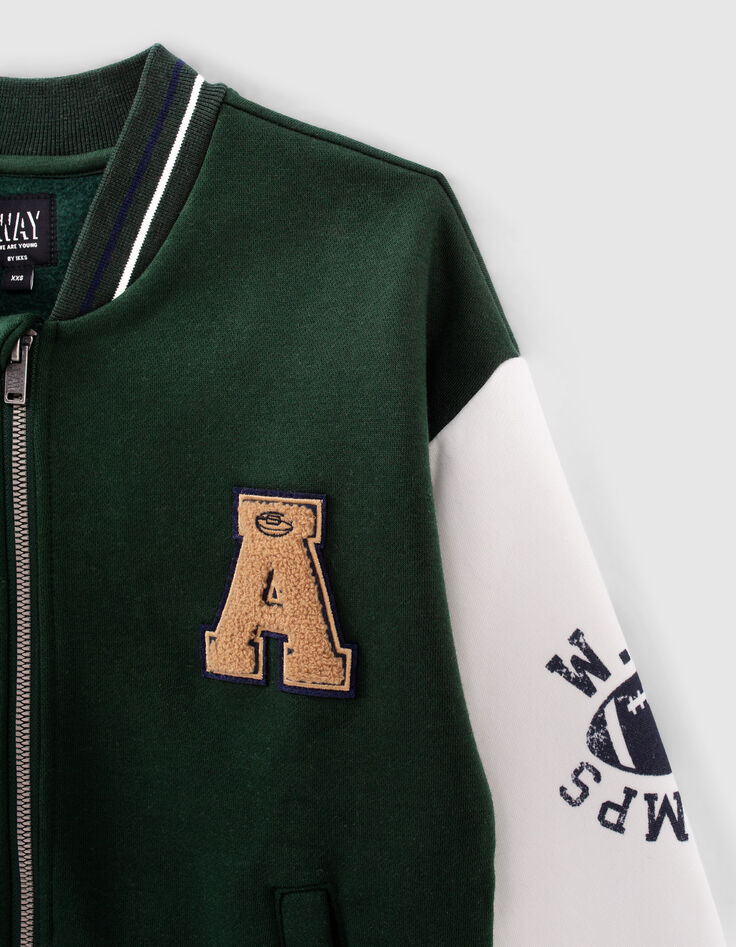 Cardigan teddy vert anglais manches blanches gar&ccedil;on -5