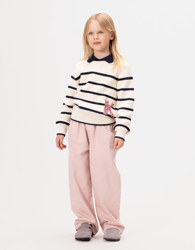 Pull écru tricot col marine lettre sequins fille - IKKS