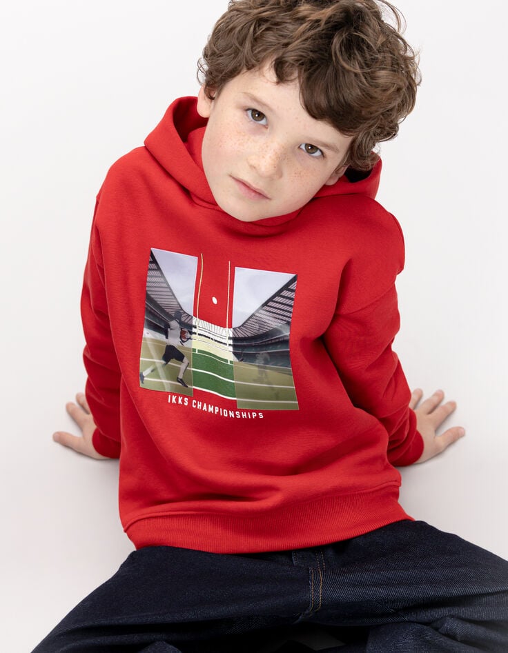 Sweat à capuche rouge visuel lenticulaire garçon-3 Sweat à capuche rouge visuel lenticulaire garçon-3
