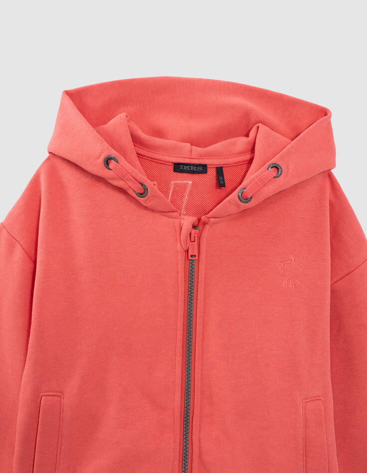 Cardigan rouge zippé à capuche maxi broderie dos garçon-5