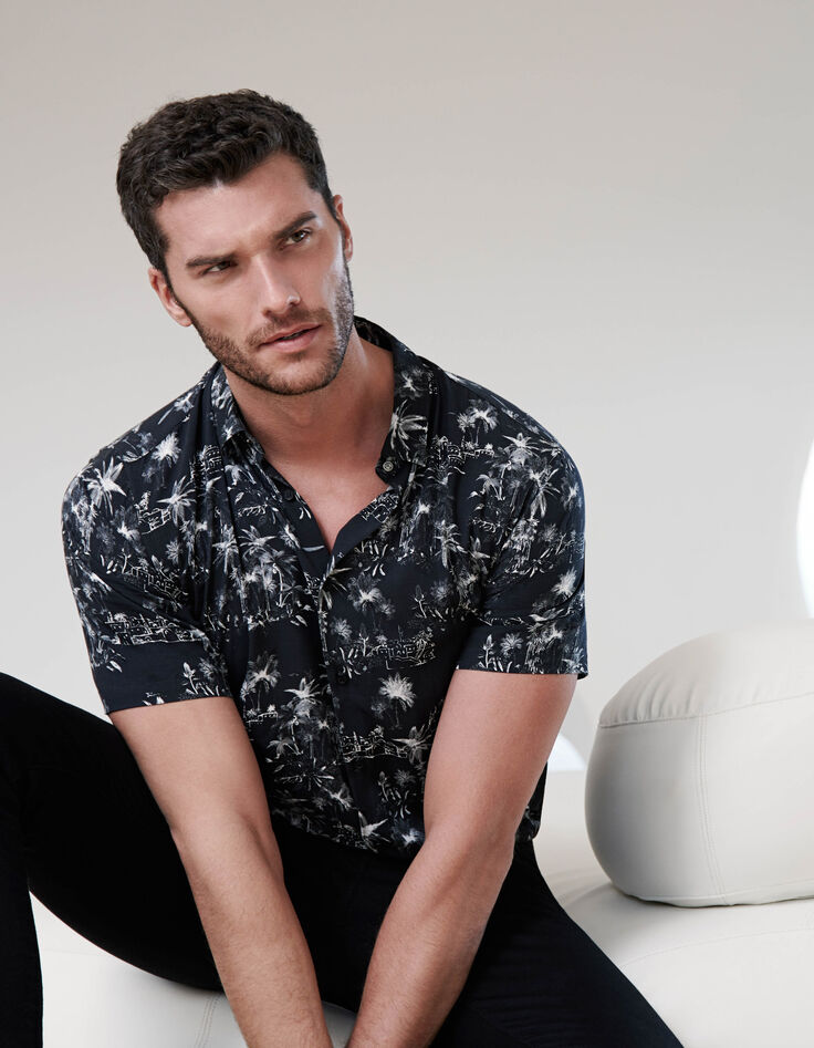Chemise REGULAR noire esprit toile de Jouy Homme-1