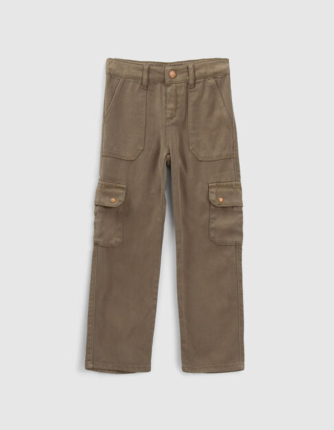 Girls’ khaki Carpenter-style LYOCELL® FLARED trousers - IKKS