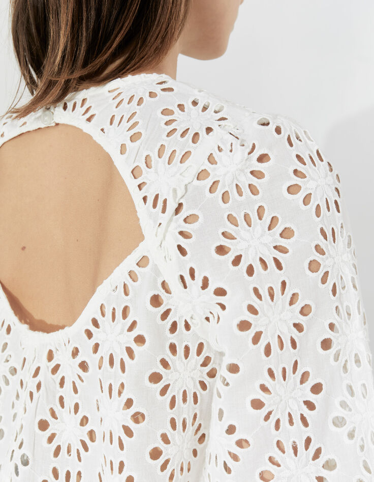 Women’s ecru eyelet embroidery cotton peplum blouse-5