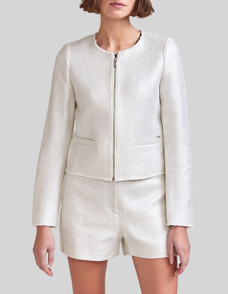 Veste maille coton bio façon tweed enduit silver Femme-2