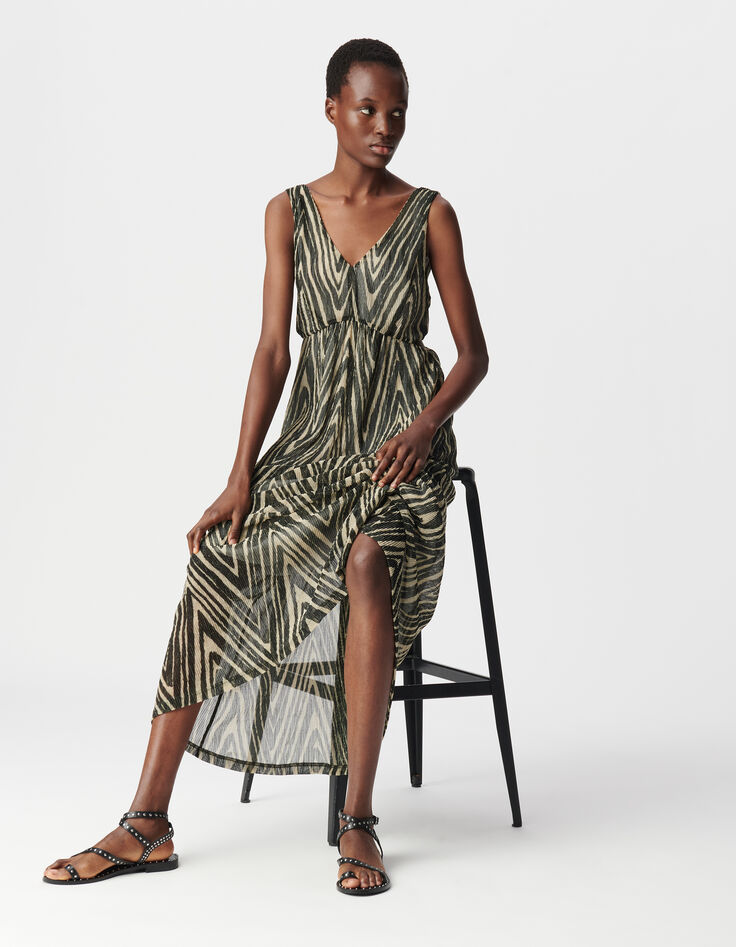 Mujer maxi vestido negro con estampado de espiga-5