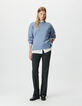 Pull oversize bleu tricot longueur cropped Femme-6
