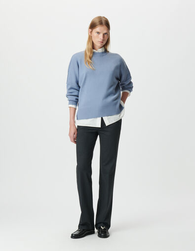 Blauwe oversized gebreide trui cropped lengte Dames - IKKS
