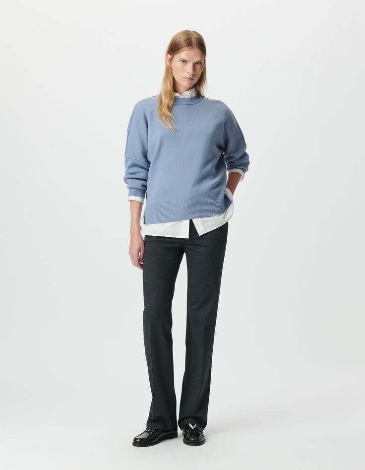 Pull oversize bleu tricot longueur cropped Femme-6
