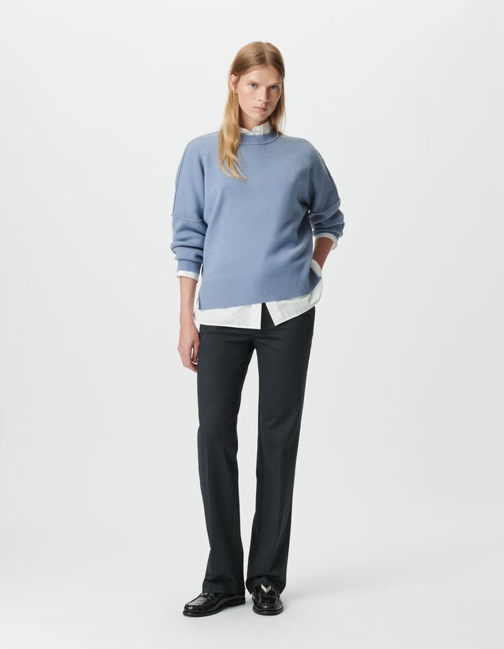 Pull oversize bleu tricot longueur cropped Femme-6 Pull oversize bleu tricot longueur cropped Femme-6