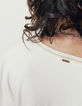 Gebroken witte top cupro en viscose gedrapeerd opzij-3