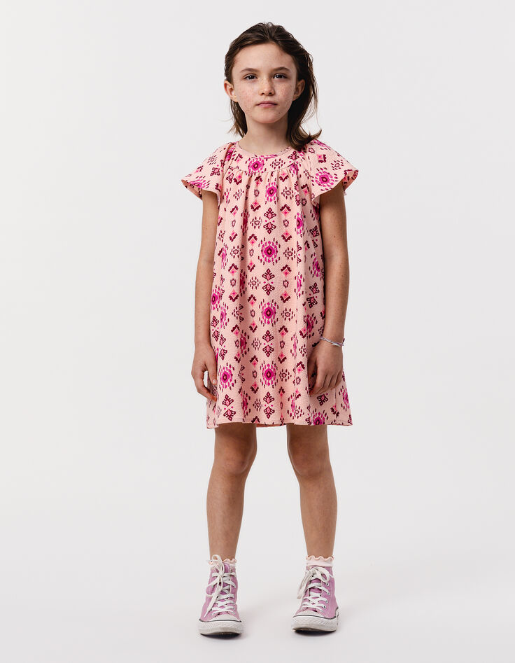 Robe rose imprimé maxi ethnique fille-1