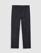 Pantalon de tailleur bleu marine mix lin coton 7/8e Femme-1