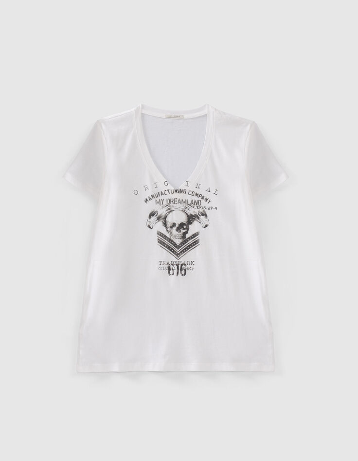 Gebroken wit T-shirt opdruk doodshoofd Dames-4