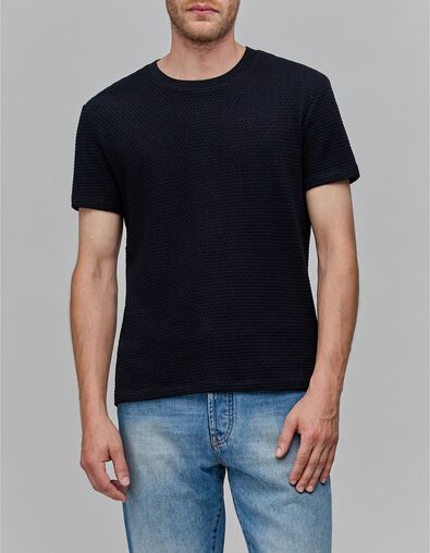 Herren-T-Shirt schwarz Bio-Baumwolle Jacquardmuster - IKKS