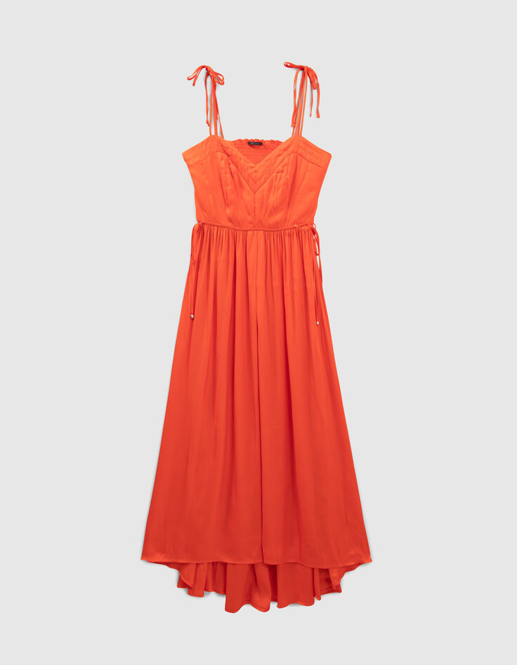 Robe longue asymétrique à dos échancré orange femme-7
