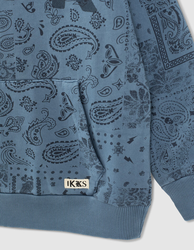 Sweat bleu fonc&eacute; imprim&eacute; Bandana &agrave; capuche gar&ccedil;on -4
