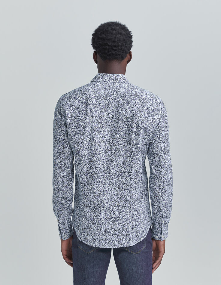 Chemise SLIM marine bio imprim&eacute; micro-fleurs Homme-2