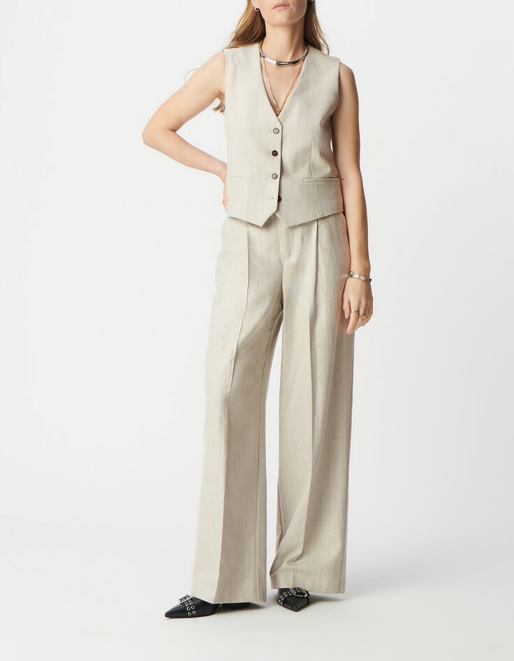 Gilet de costume sans manche gris motif rayures lurex Femme-1