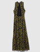 Robe longue noire recycl&eacute;e imprim&eacute; l&eacute;o floral Femme-7