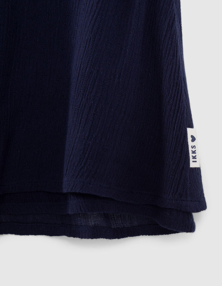 Falda pantalón azul marino crepé bordado brasileño niña-4
