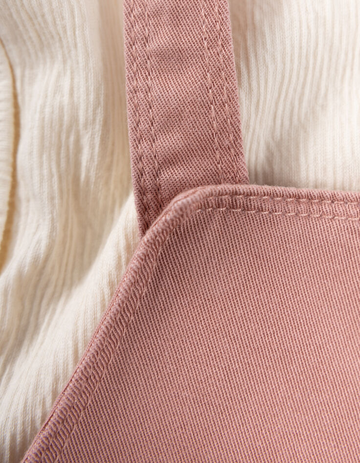 Ensemble robe-salopette rose et T-shirt écru bébé fille-9
