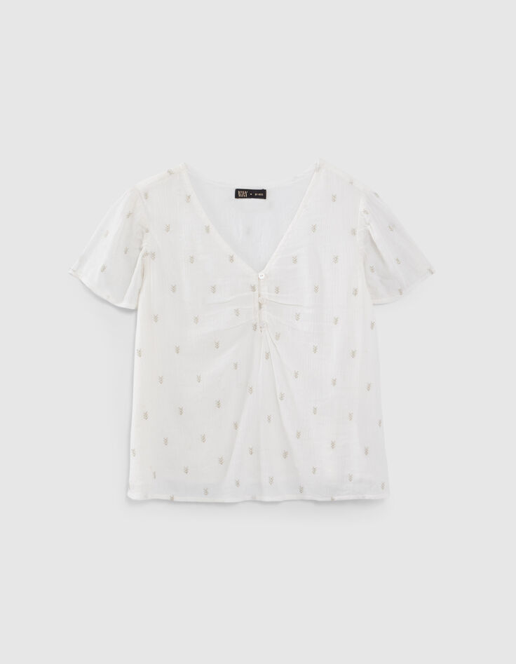 Blouse blanc cass&eacute; broderies dor&eacute;es fille-2