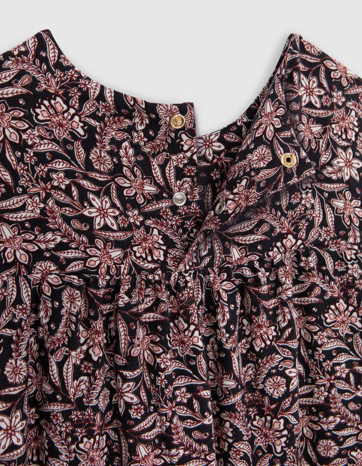 Zwart meisjesbloesje met bloemenprint-6