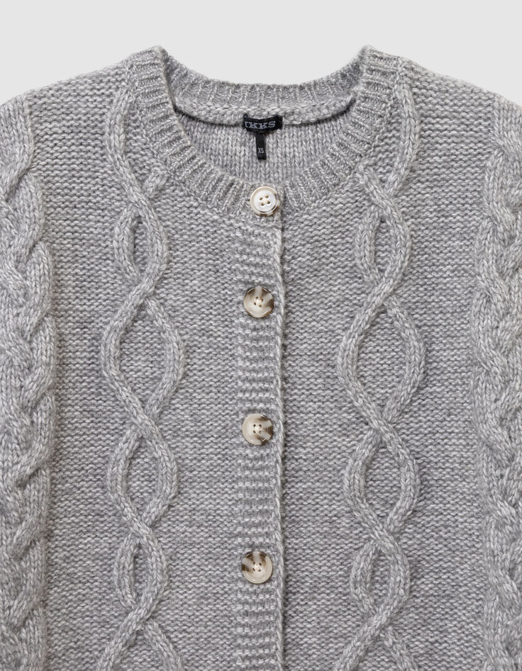 Girls’ grey cable knit sleeveless cardigan-4 Girls’ grey cable knit sleeveless cardigan-4