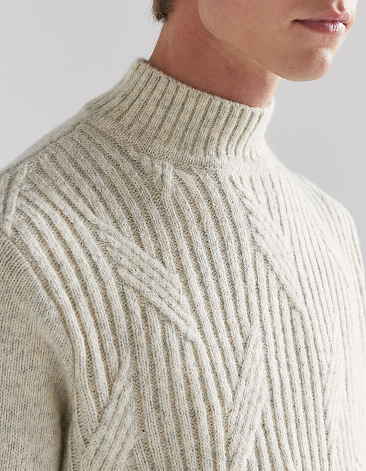 Men’s ivory textured knit high neck sweater-2 Men’s ivory textured knit high neck sweater-2