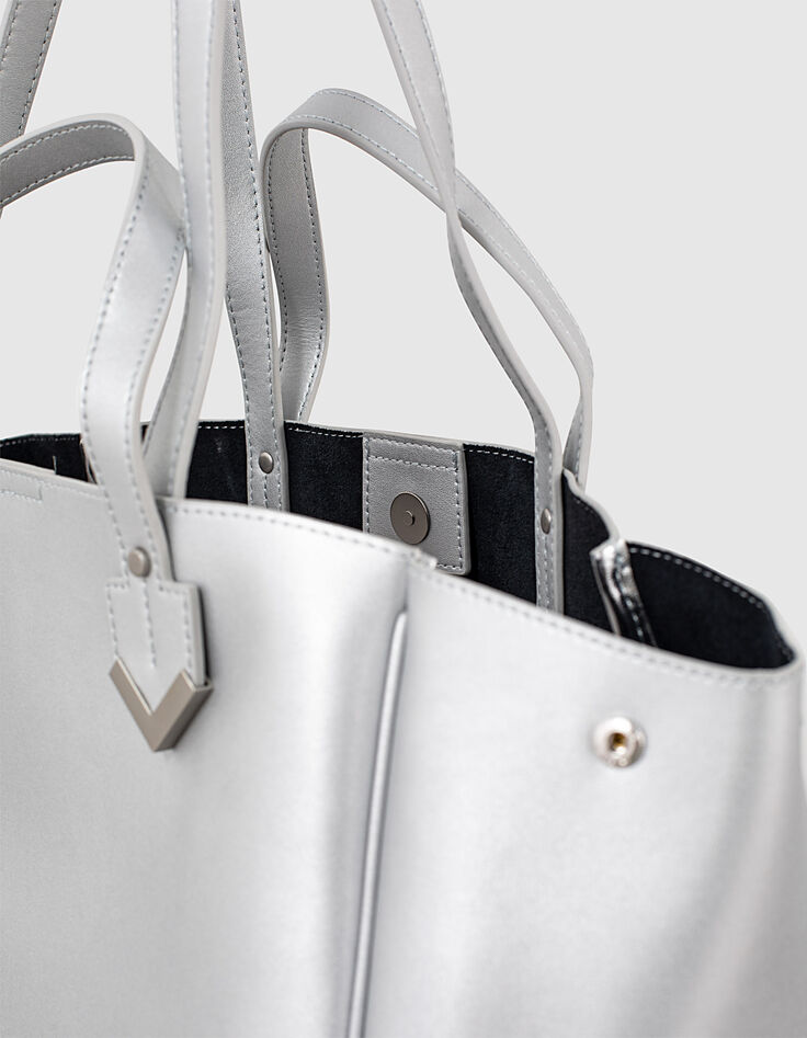 Sac cabas The Writer en cuir silver double anse femme-5