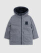 Reversible light and dark grey quilted parka for boys-4