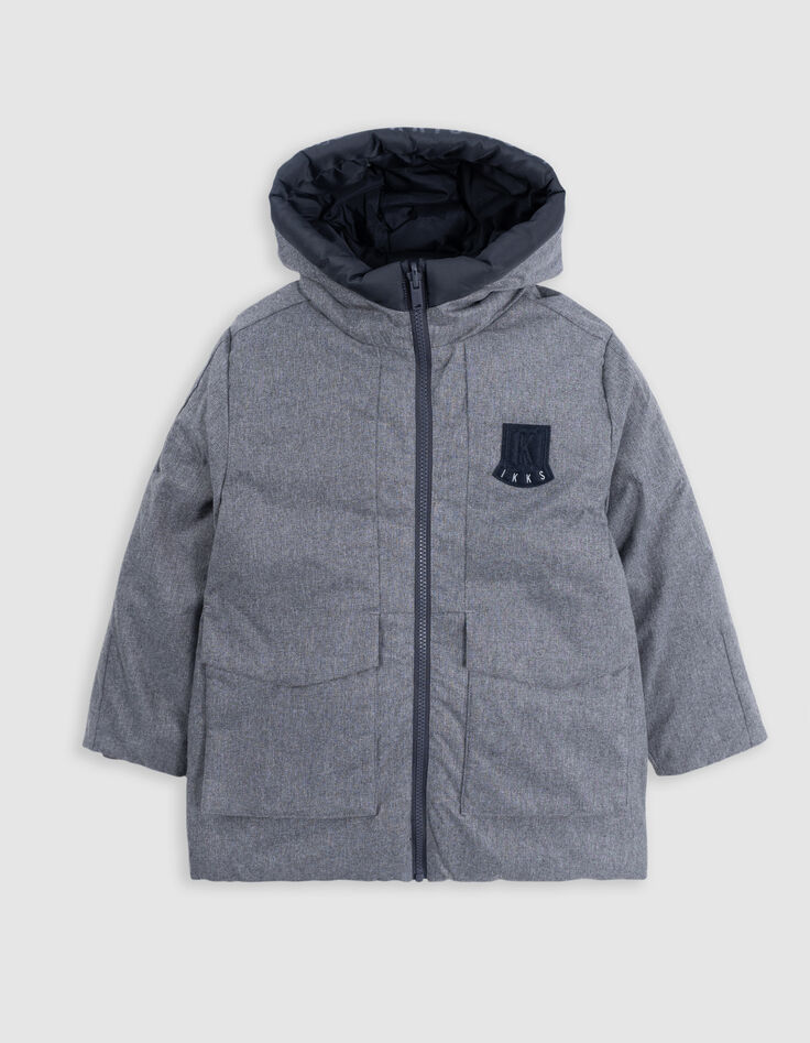 Reversible light and dark grey quilted parka for boys-4