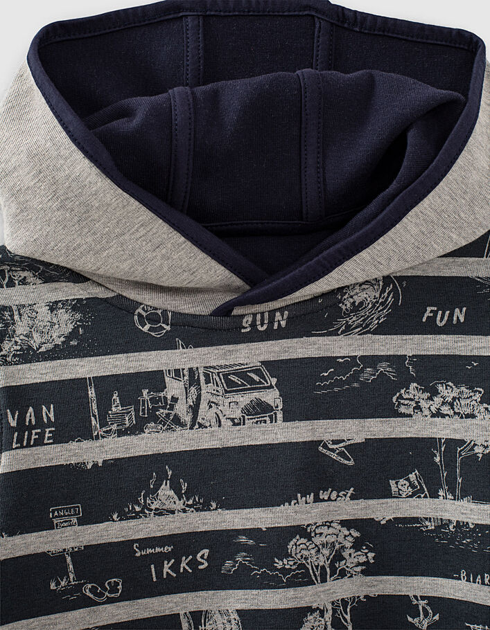 Jungenwendesweatshirt, Marineblau und Grau mit Streifen - IKKS