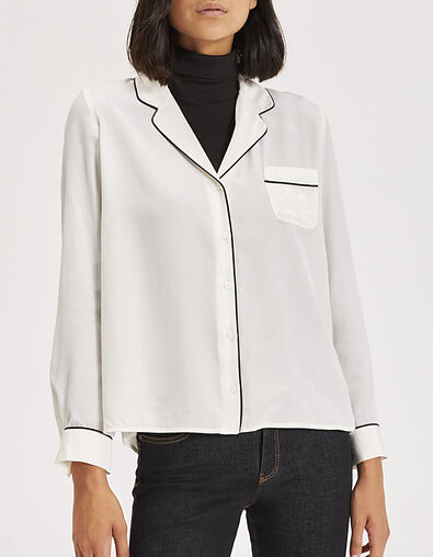 Women’s silk shirt with heart embroidered on chest pocket - IKKS
