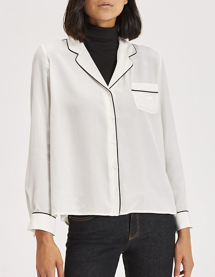 Women’s silk shirt with heart embroidered on chest pocket-1