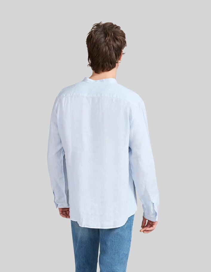 Camisa REGULAR celeste 100 % lino cuello Mao hombre - IKKS